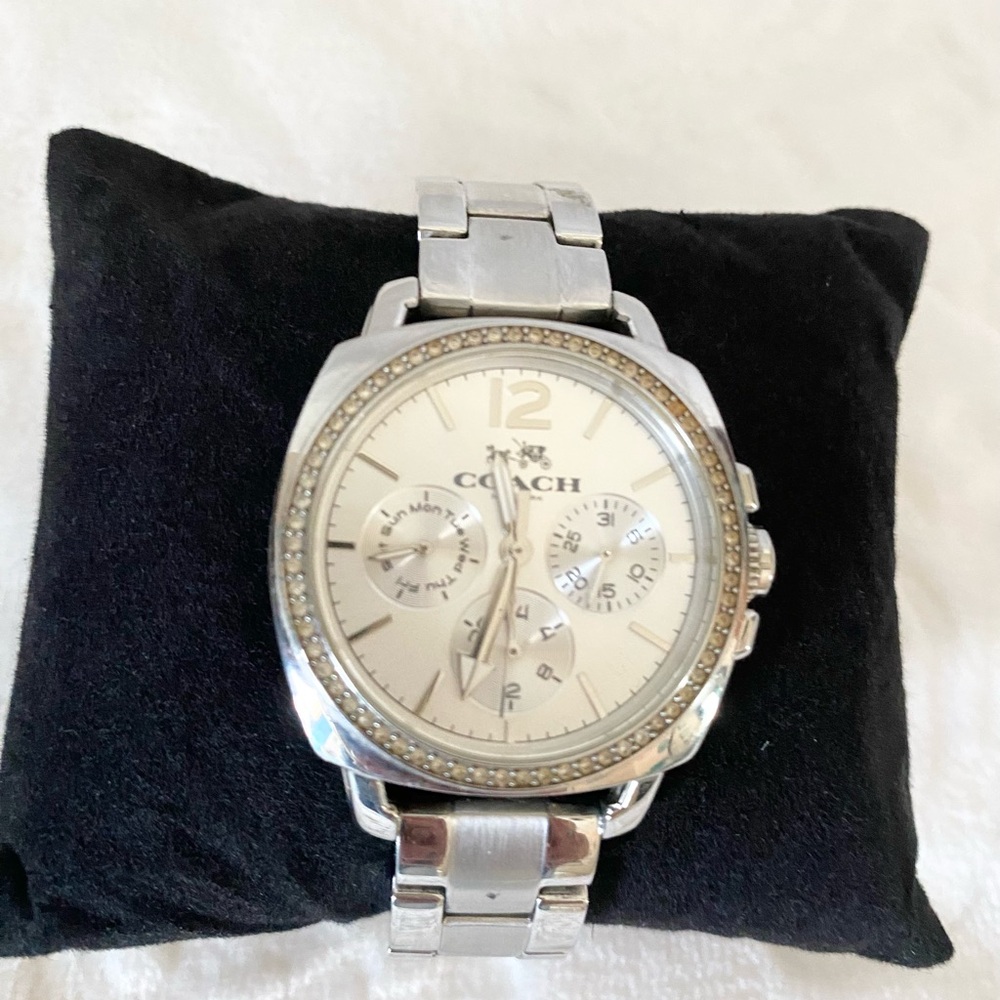 Coach EUC Boyfriend Crystal Silver Tone Stainless Steel Link Watch